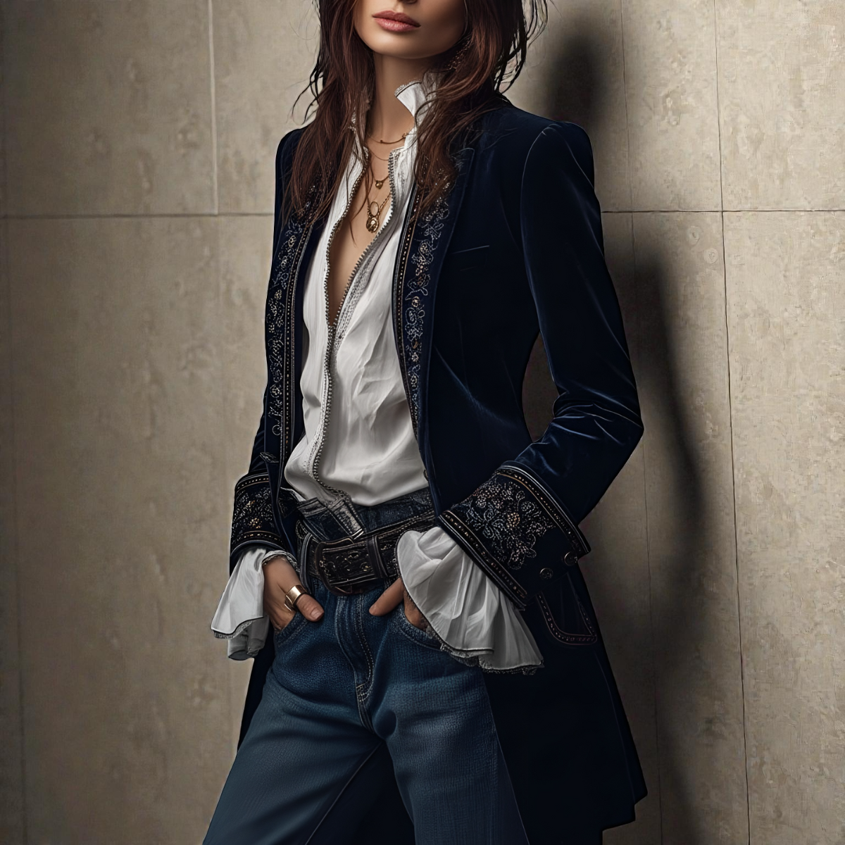 Narla | Luxurious Velvet Jacket with Artistic Embellishments