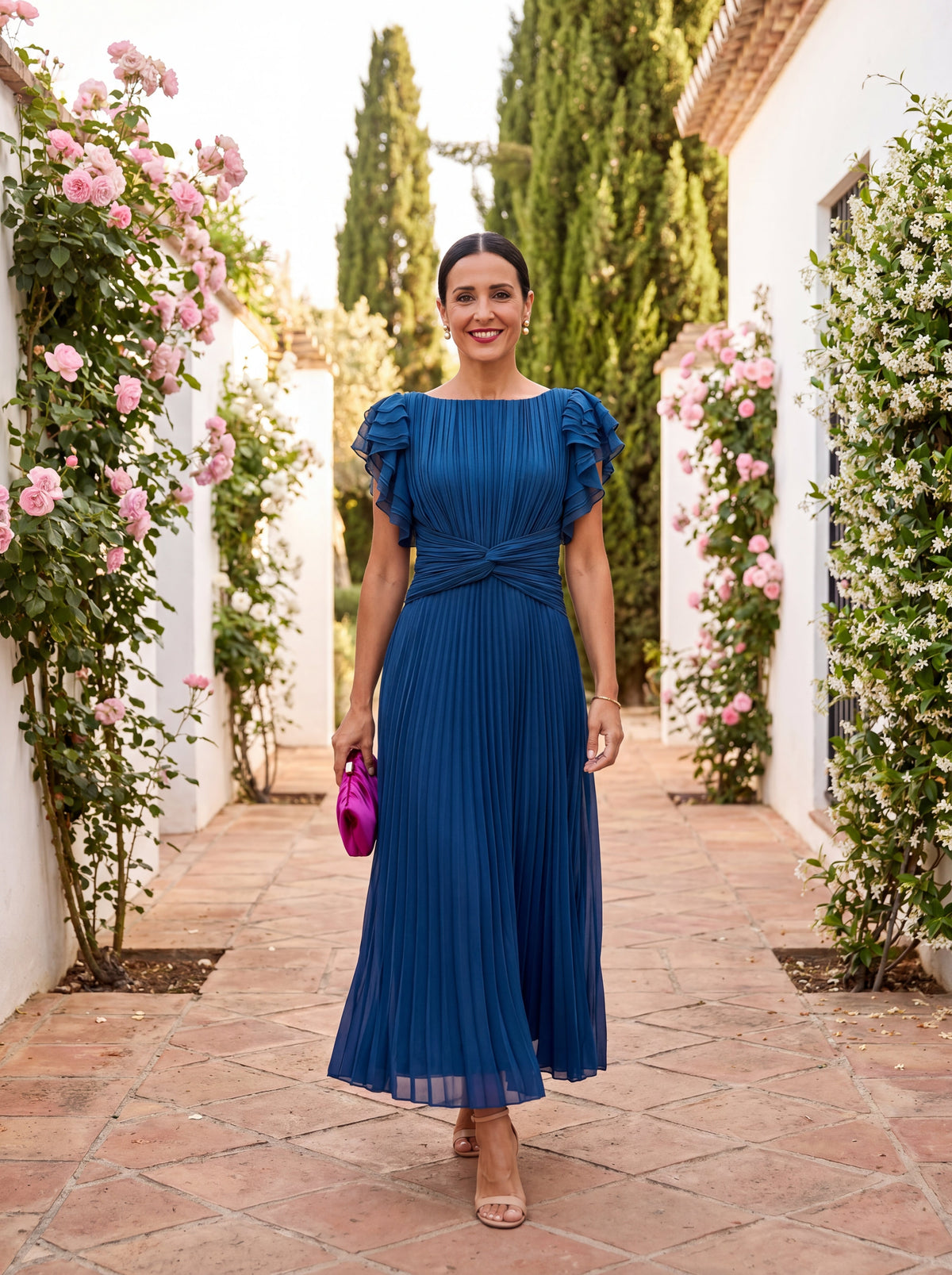 Seraphina | Abito Lungo Donna Plissettato con Cintura Annodata