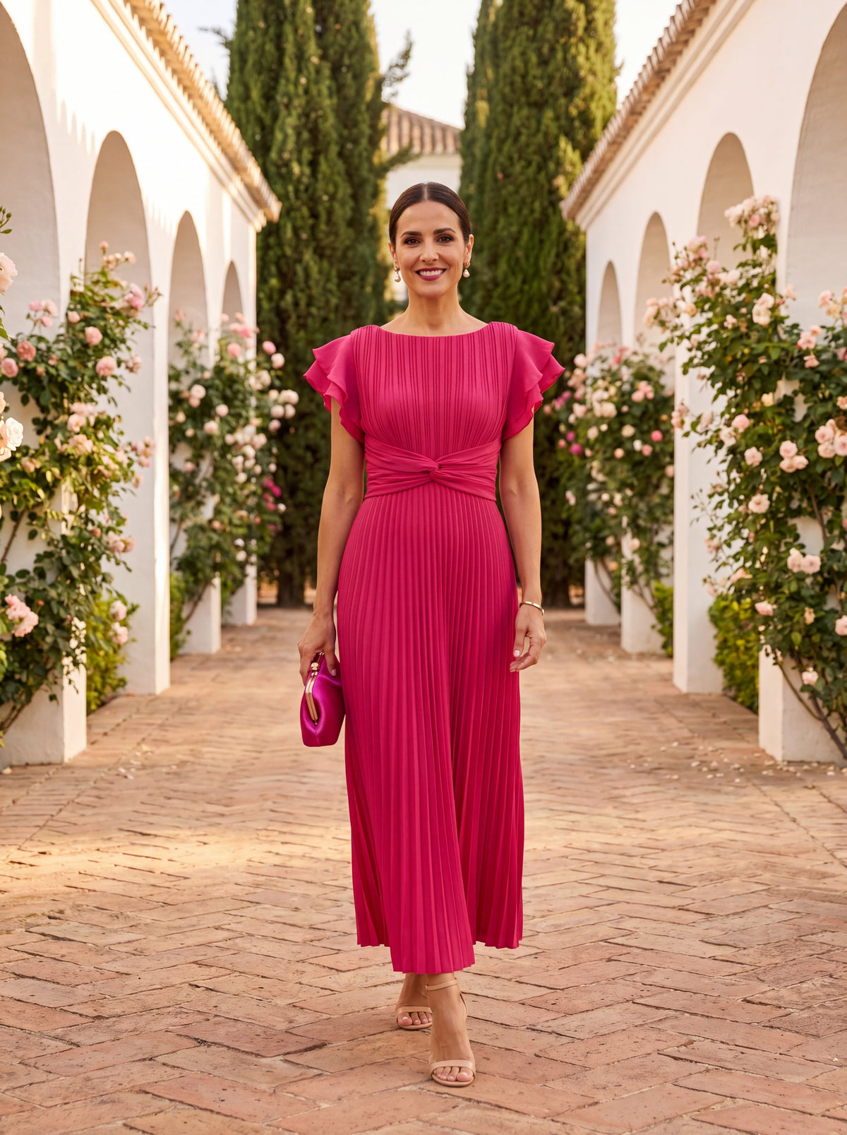 Seraphina | Abito Lungo Donna Plissettato con Cintura Annodata