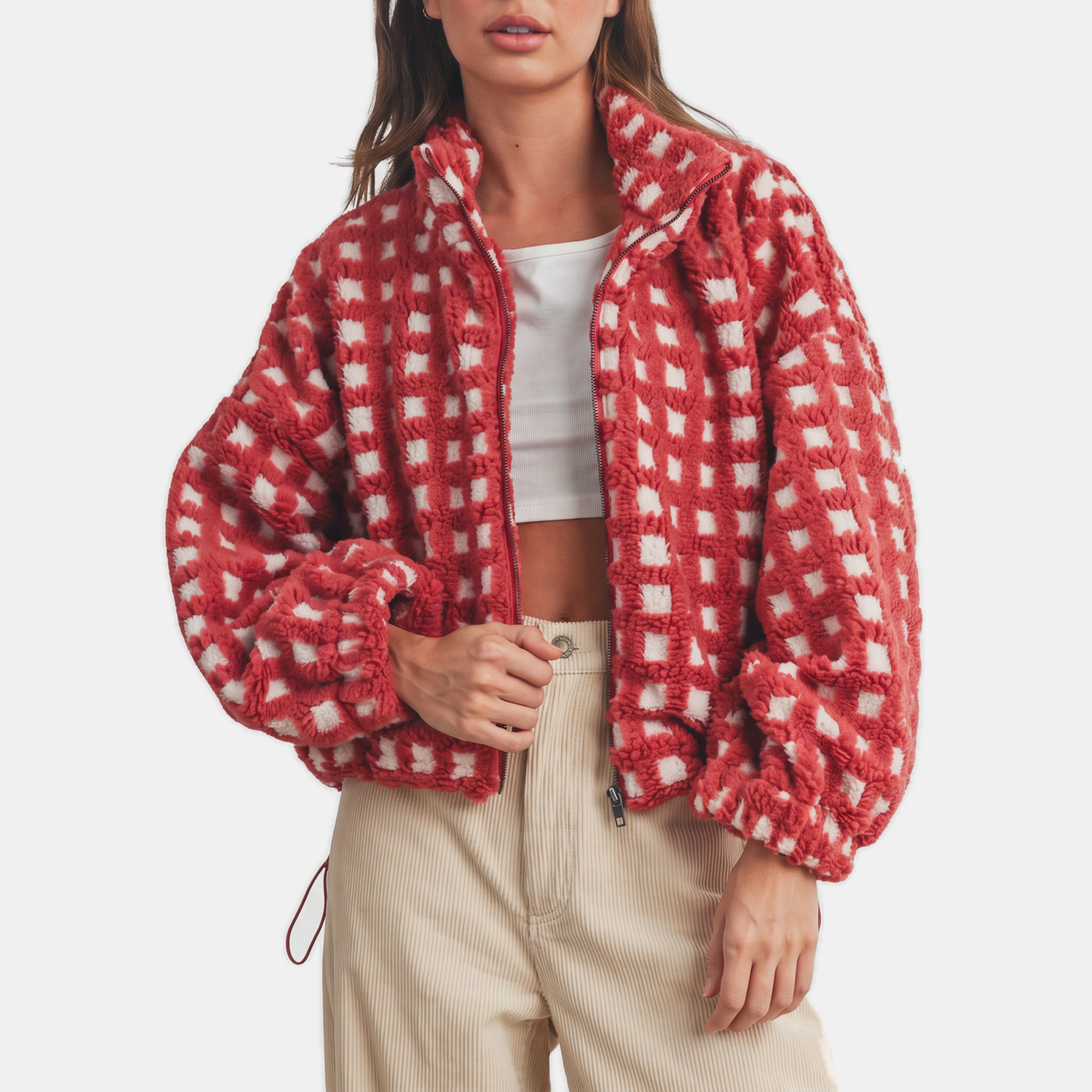 Women's Oversized Sherpa Fleece Zip-Up Jacket