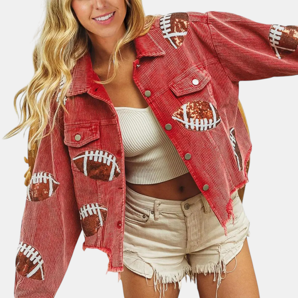 Women's Sequin Embroidered Cropped Cord Jacket