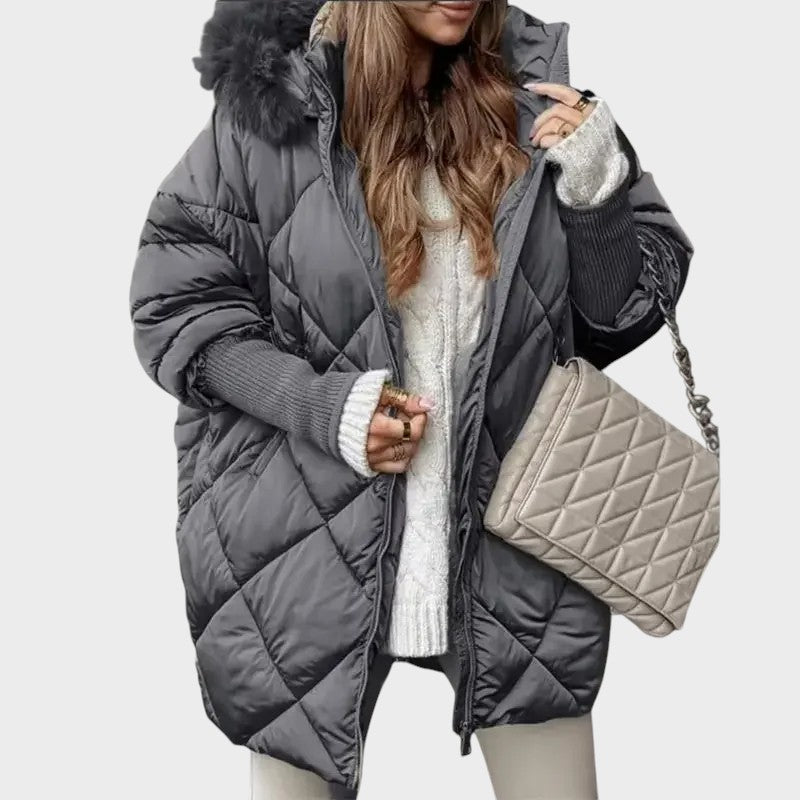 Denisa™ | Women's Midi Parka with Knitted Sleeves