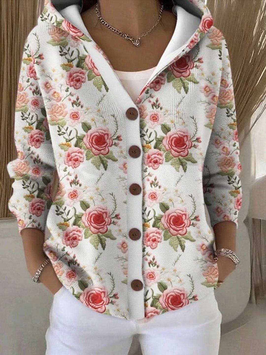 Noemi | Elegant Button Hooded Sweater