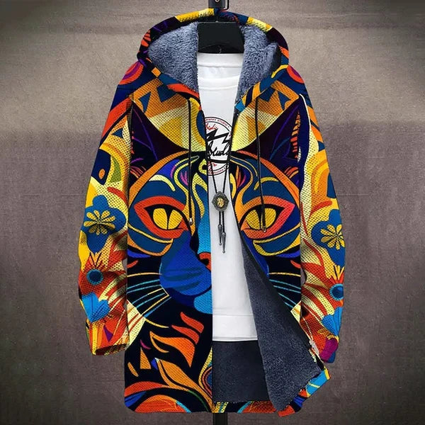 Thirza | Hooded Cardigan with Artistic Print and Soft Lining