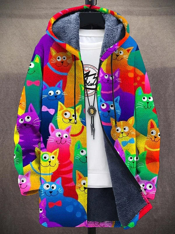 Fenneke | Hooded Cardigan with Artistic Print and Soft Lining