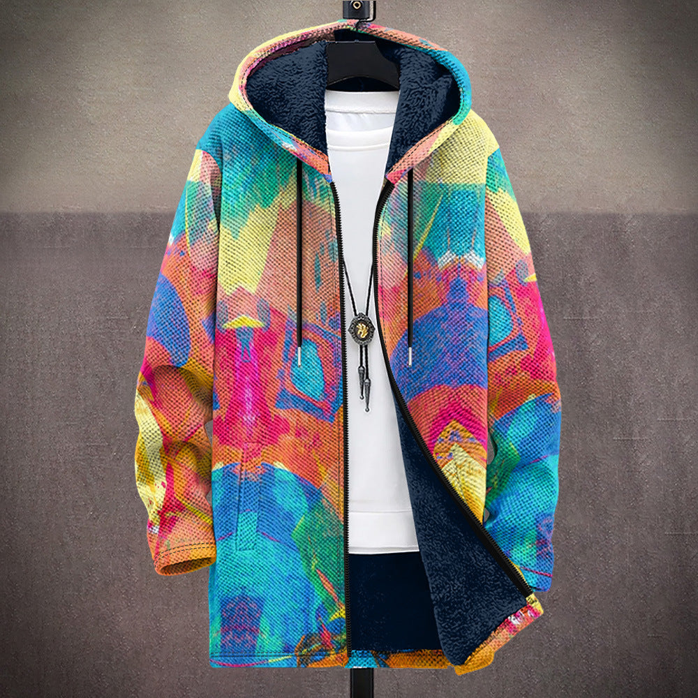 Gonda | Hooded Cardigan with Artistic Print and Soft Lining