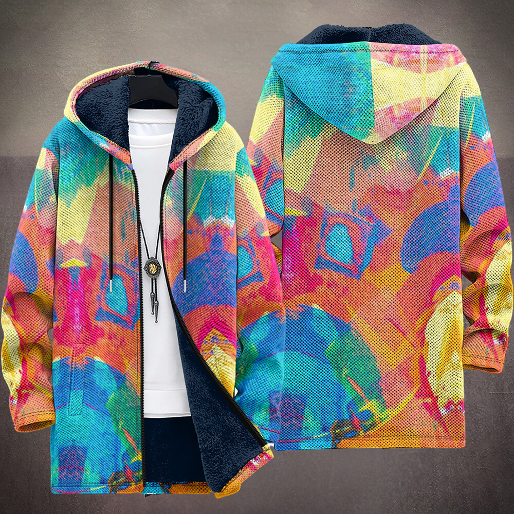 Gonda | Hooded Cardigan with Artistic Print and Soft Lining