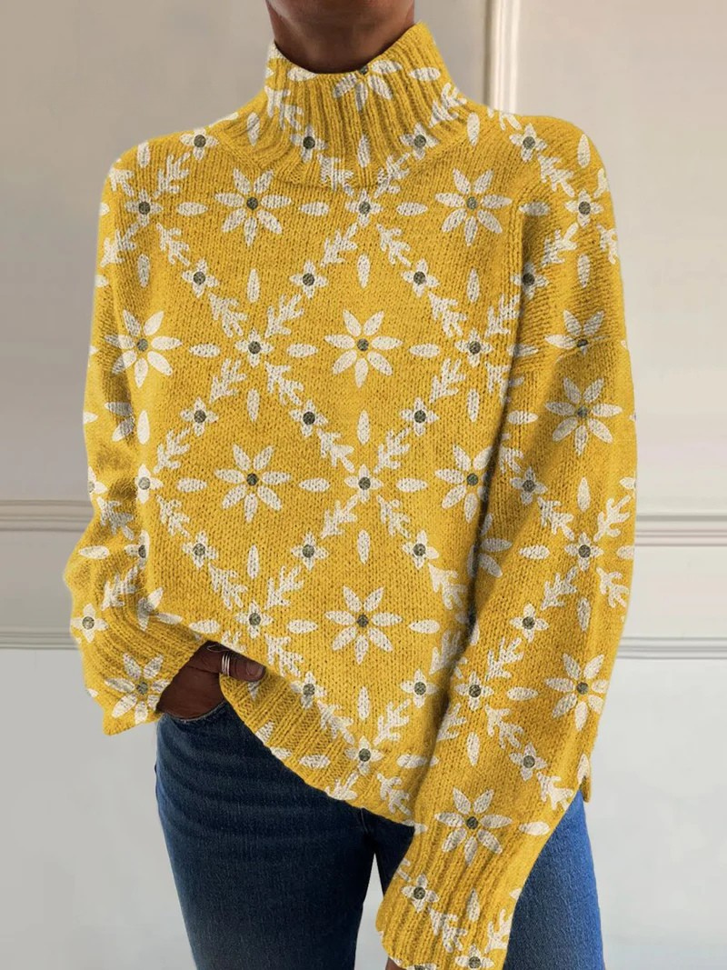 Dorothea | Floral Knit High-Neck Sweater