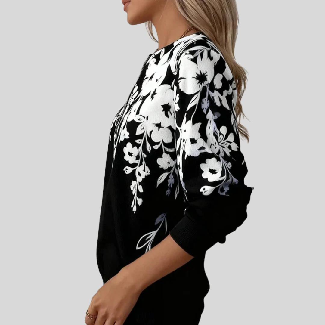 Carys - Floral Print Quarter Zip Sweatshirt