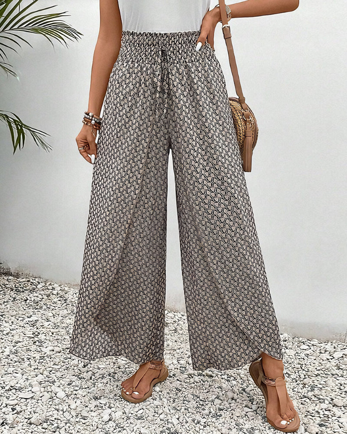 Lisette Wide-Leg Pants with Geometric Print