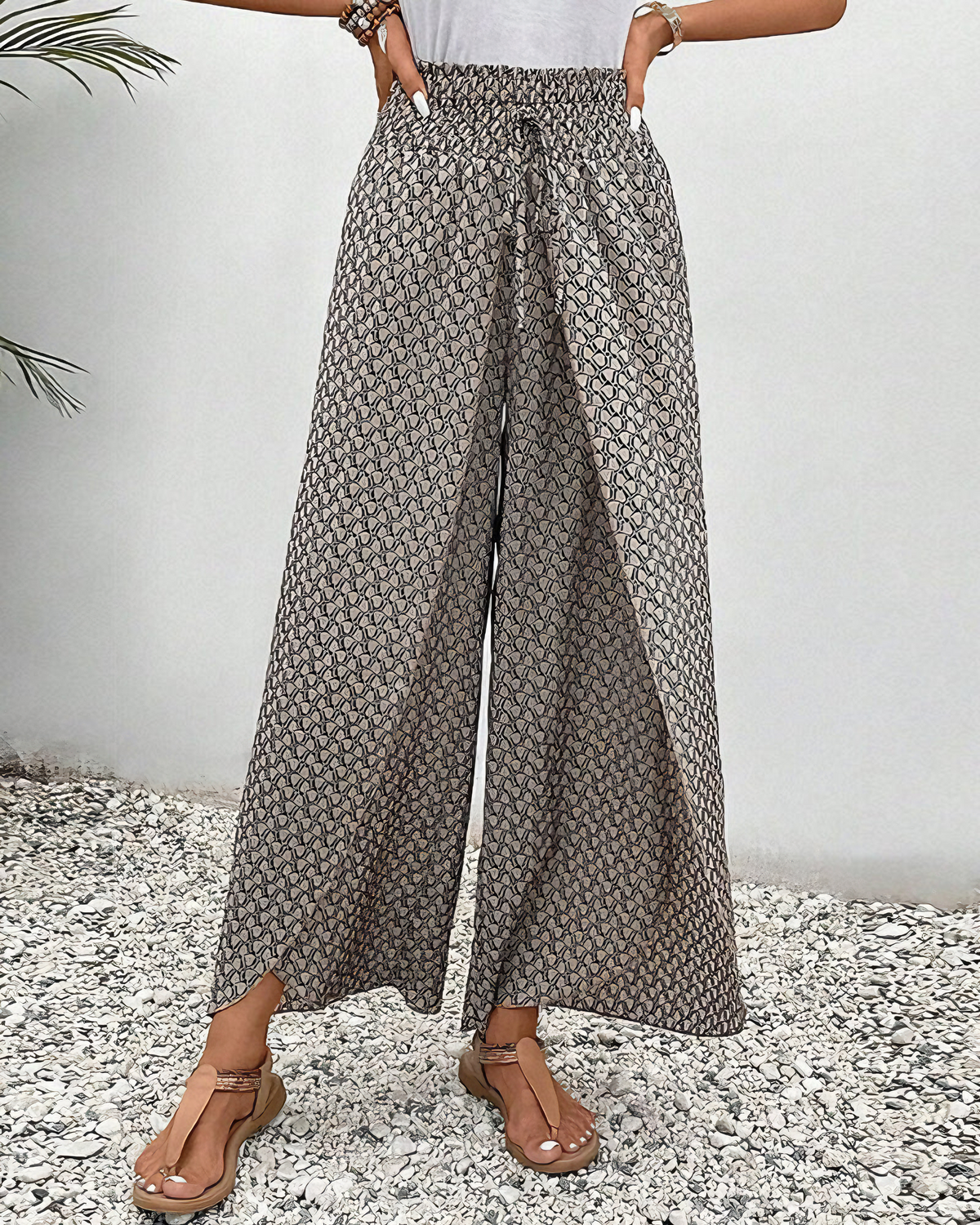 Lisette Wide-Leg Pants with Geometric Print