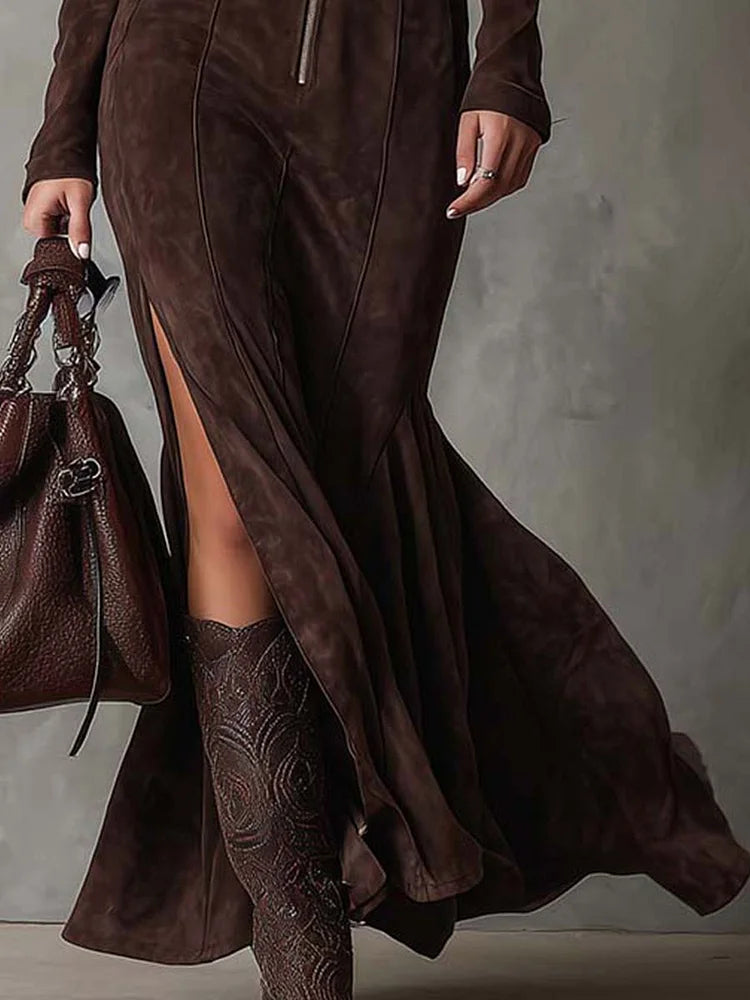 Lorrie | Vintage brown maxi dress with belt