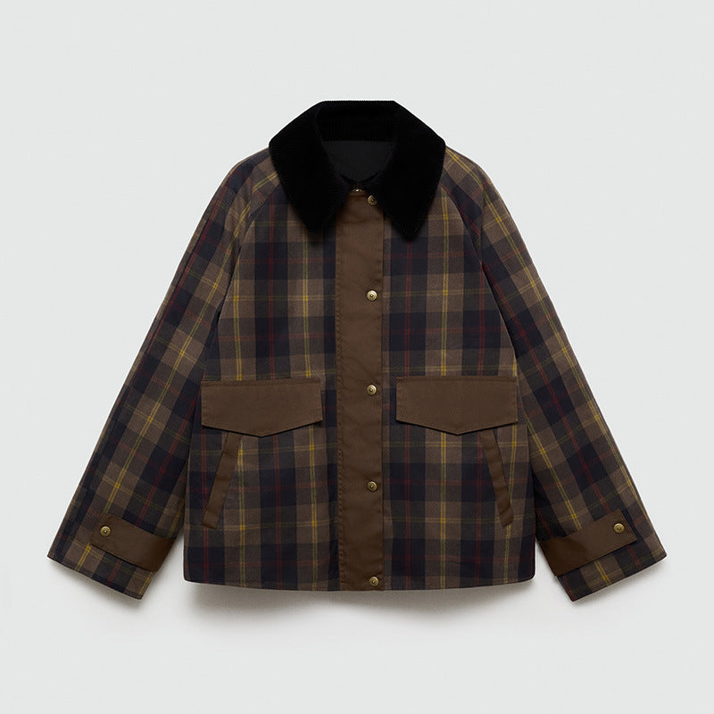 Leighton | Plaid Button-Down Jacket With Faux Fur Collar For Women