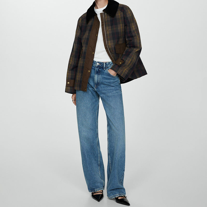 Leighton | Plaid Button-Down Jacket With Faux Fur Collar For Women