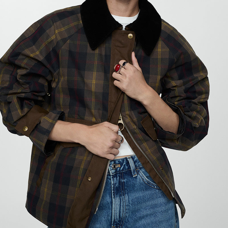 Leighton | Plaid Button-Down Jacket With Faux Fur Collar For Women