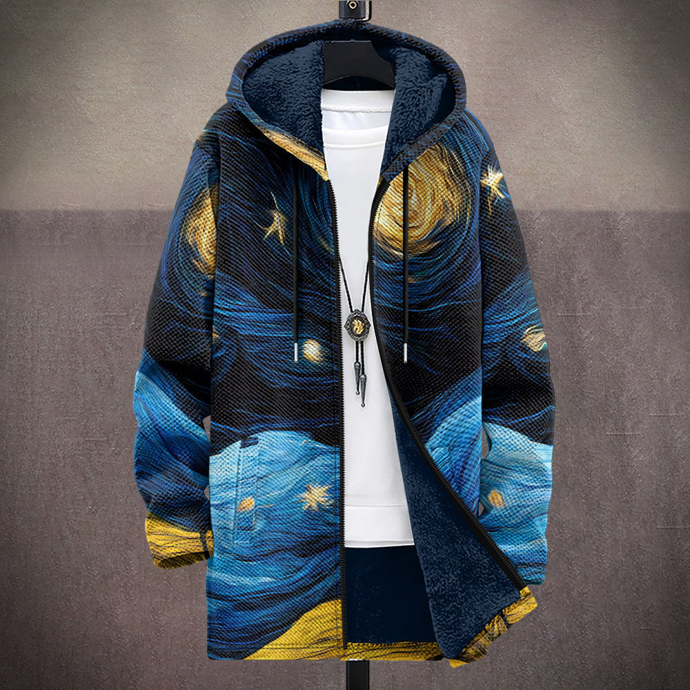 Godelinde | Hooded Cardigan with Artistic Print and Soft Lining
