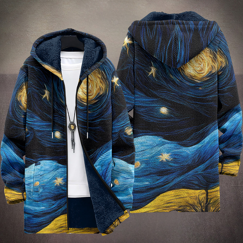 Godelinde | Hooded Cardigan with Artistic Print and Soft Lining