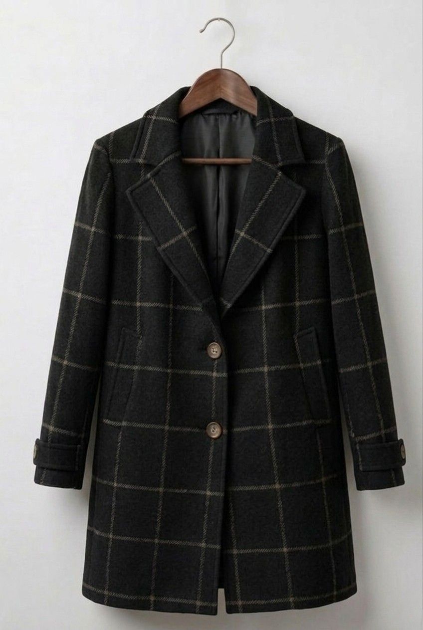 Long Checked Tweed Coat