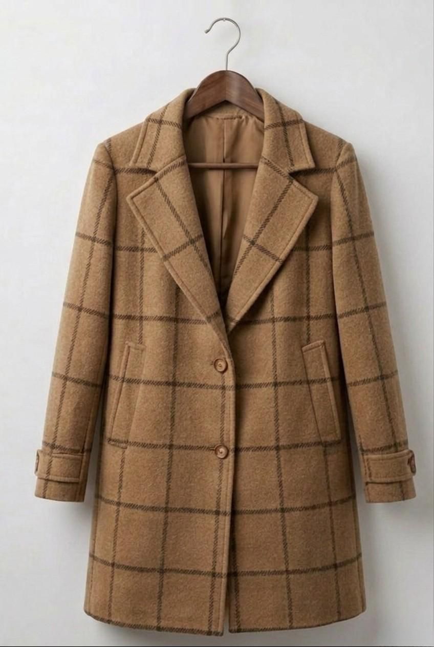Long Checked Tweed Coat