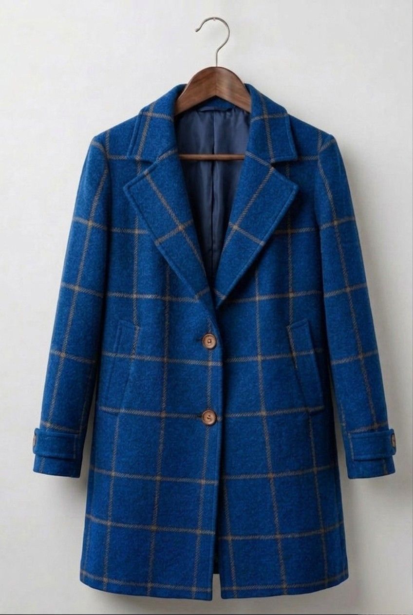 Long Checked Tweed Coat
