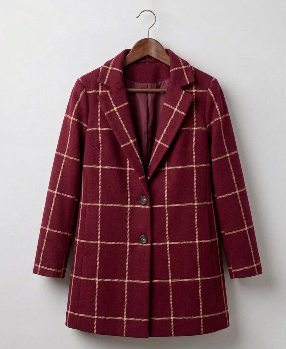 Long Checked Tweed Coat