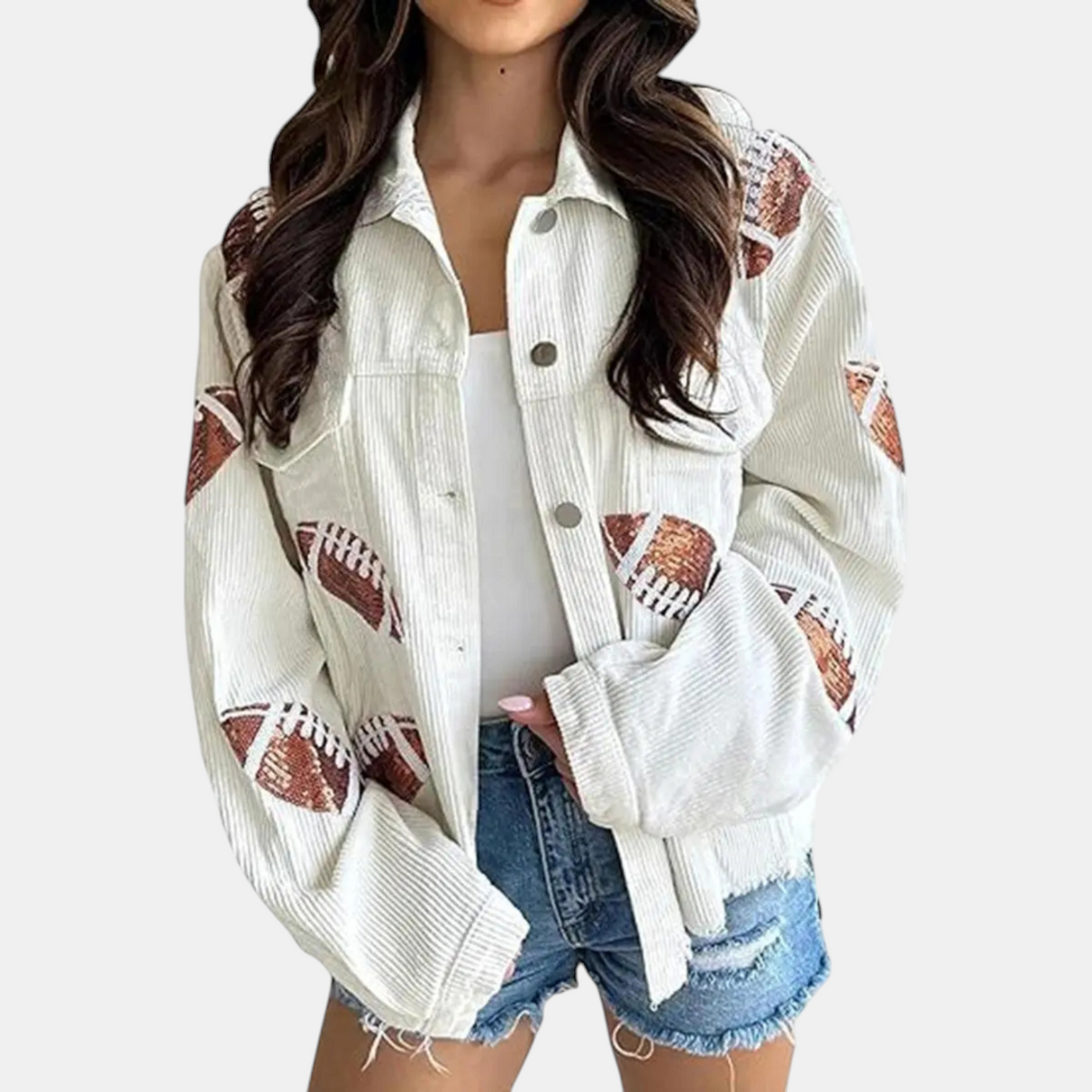 Women's Sequin Embroidered Cropped Cord Jacket