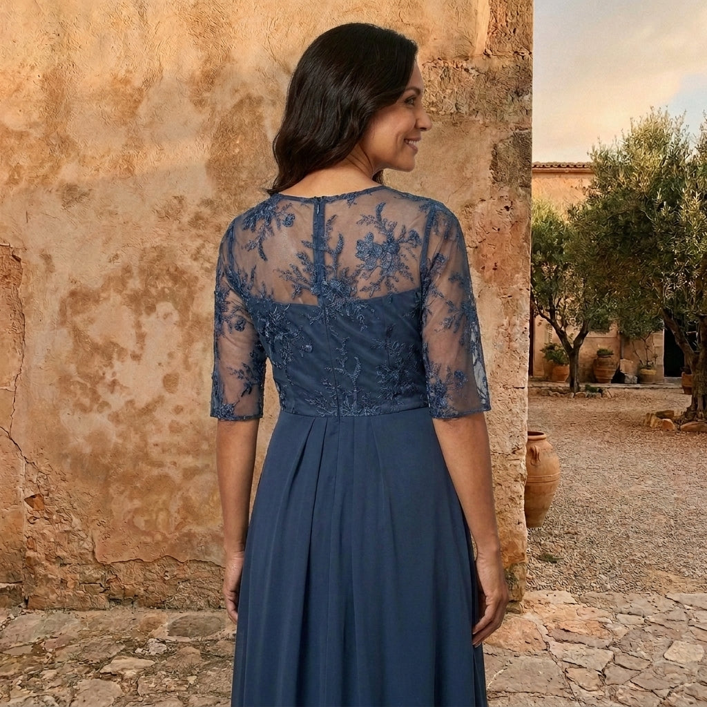 Lorenza | Abito Donna in Chiffon con Corpetto in Pizzo