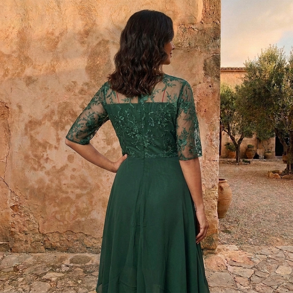 Lorenza | Abito Donna in Chiffon con Corpetto in Pizzo