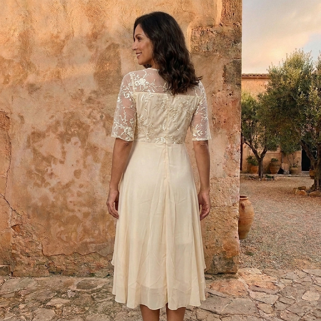 Lorenza | Abito Donna in Chiffon con Corpetto in Pizzo