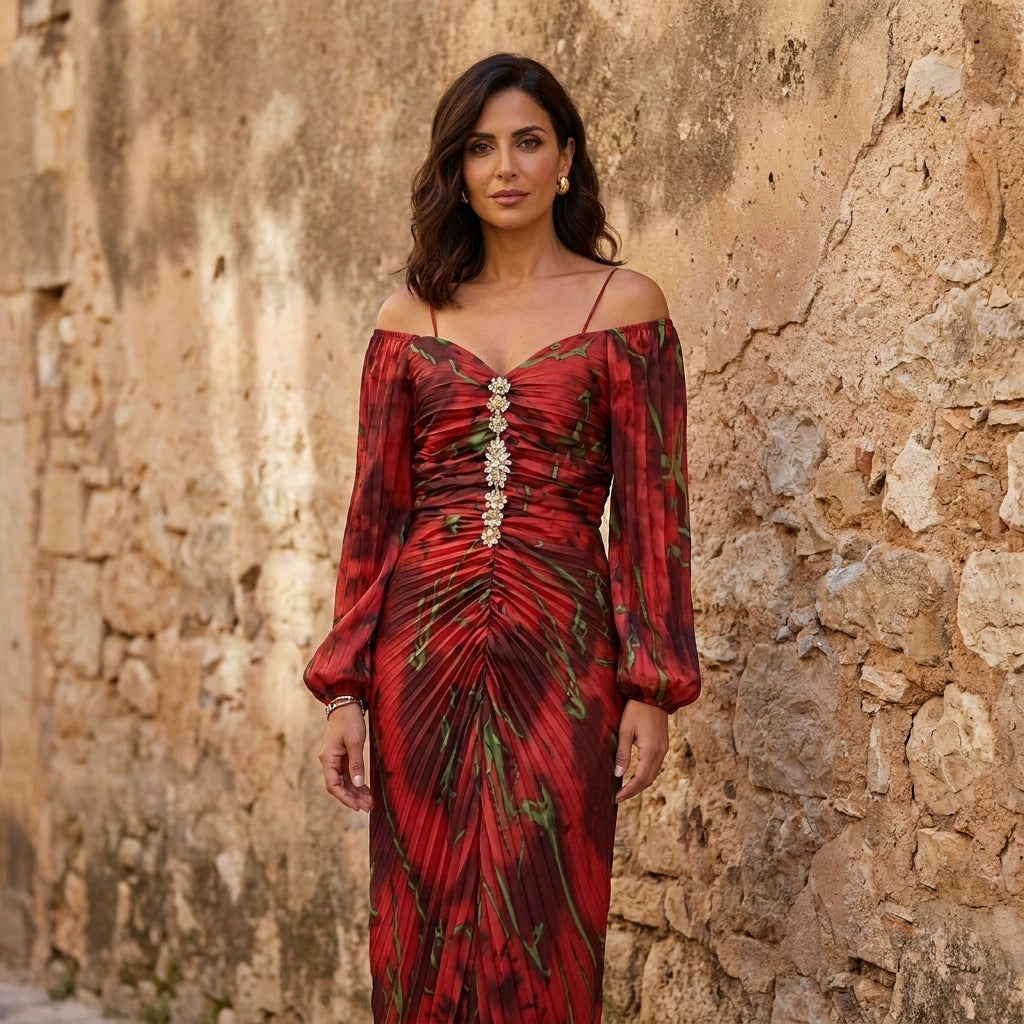 Gregoria | Abito Lungo Donna Floreale con Scollo Profondo