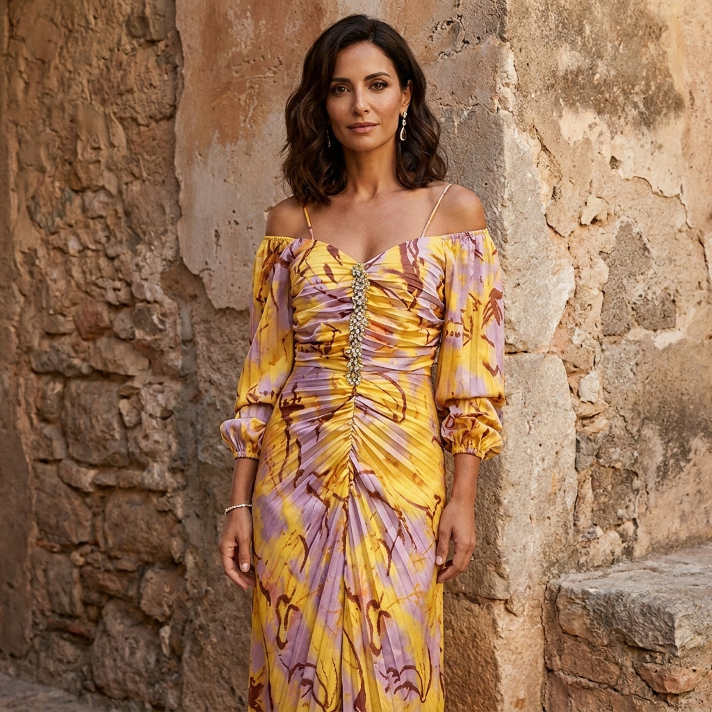 Gregoria | Abito Lungo Donna Floreale con Scollo Profondo