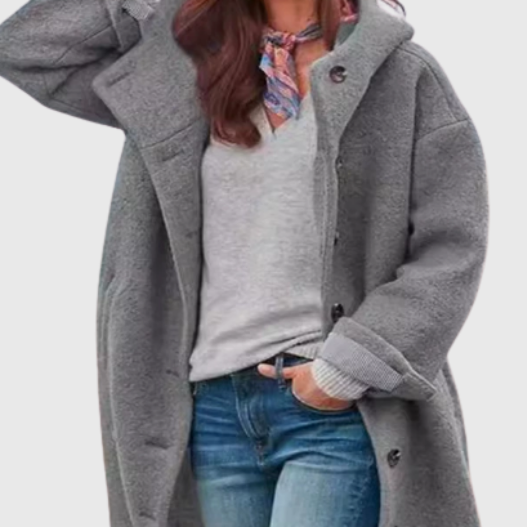 Women's Oversized Coat with Button Fastening and Side Pockets