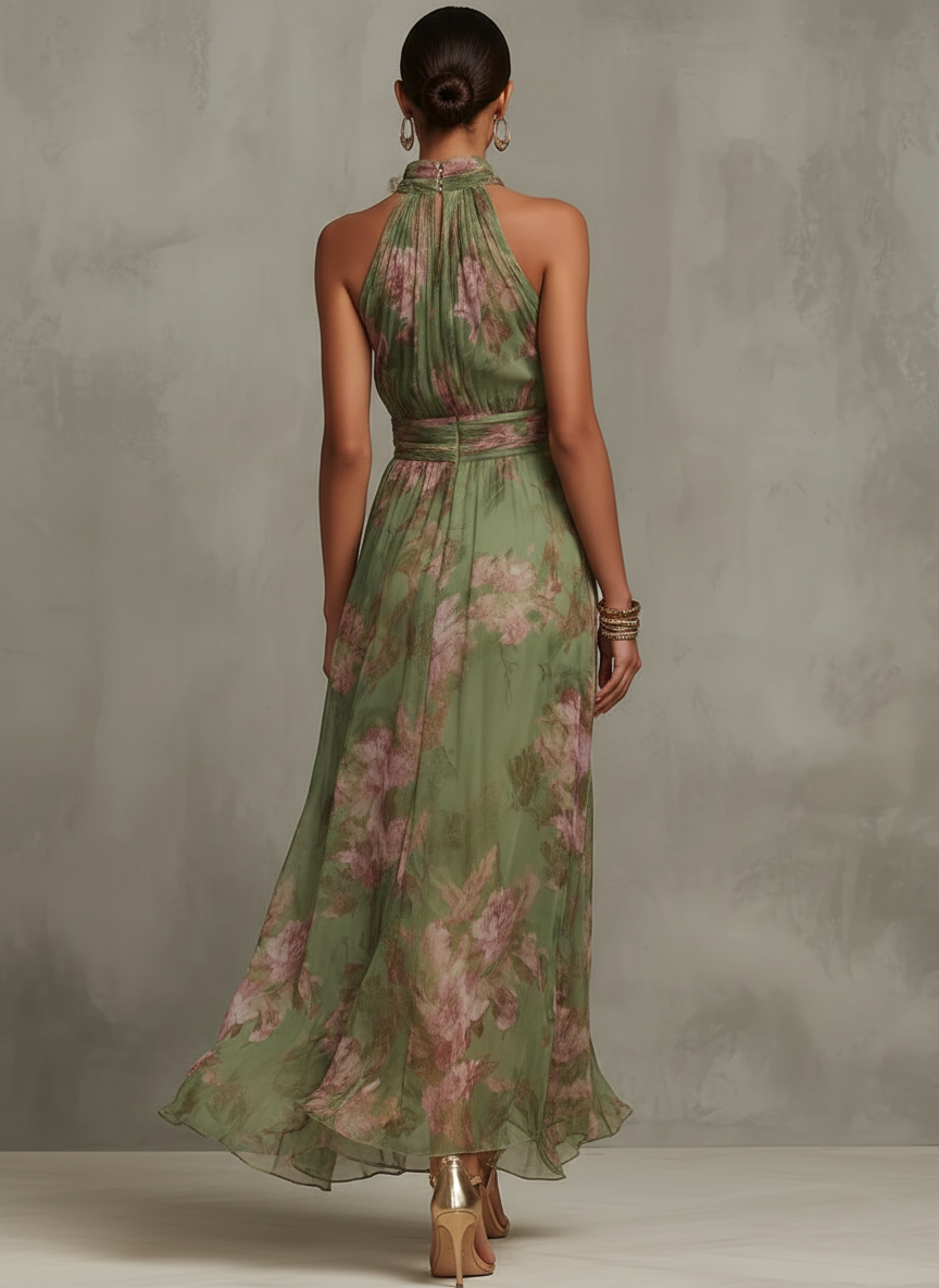 Lidia | Abito Lungo Donna in Lino con Collo Halter