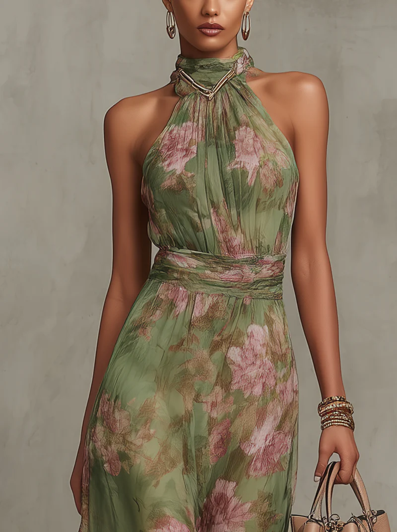 Lidia | Abito Lungo Donna in Lino con Collo Halter