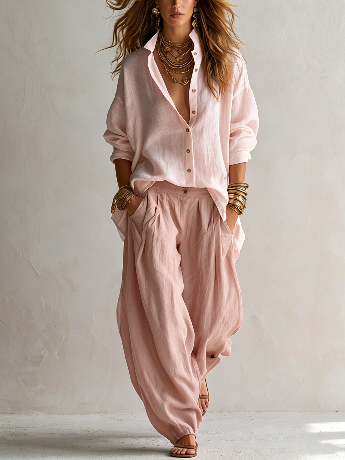 Capucine | White Shirt and Olive Lantern Pants