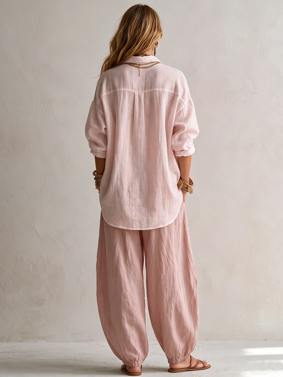 Capucine | White Shirt and Olive Lantern Pants