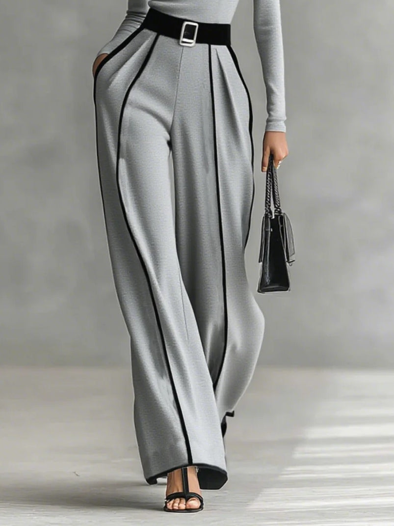 Adèle | High-Neck Set with White Trim and Wide Pants