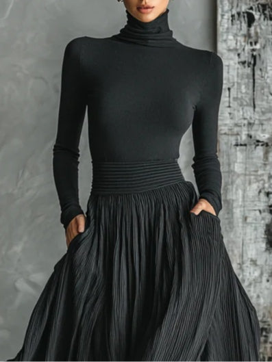Prudence | Pleated Skirt and Black Turtleneck Set
