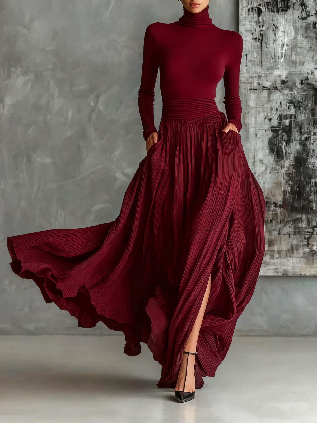 Prudence | Pleated Skirt and Black Turtleneck Set