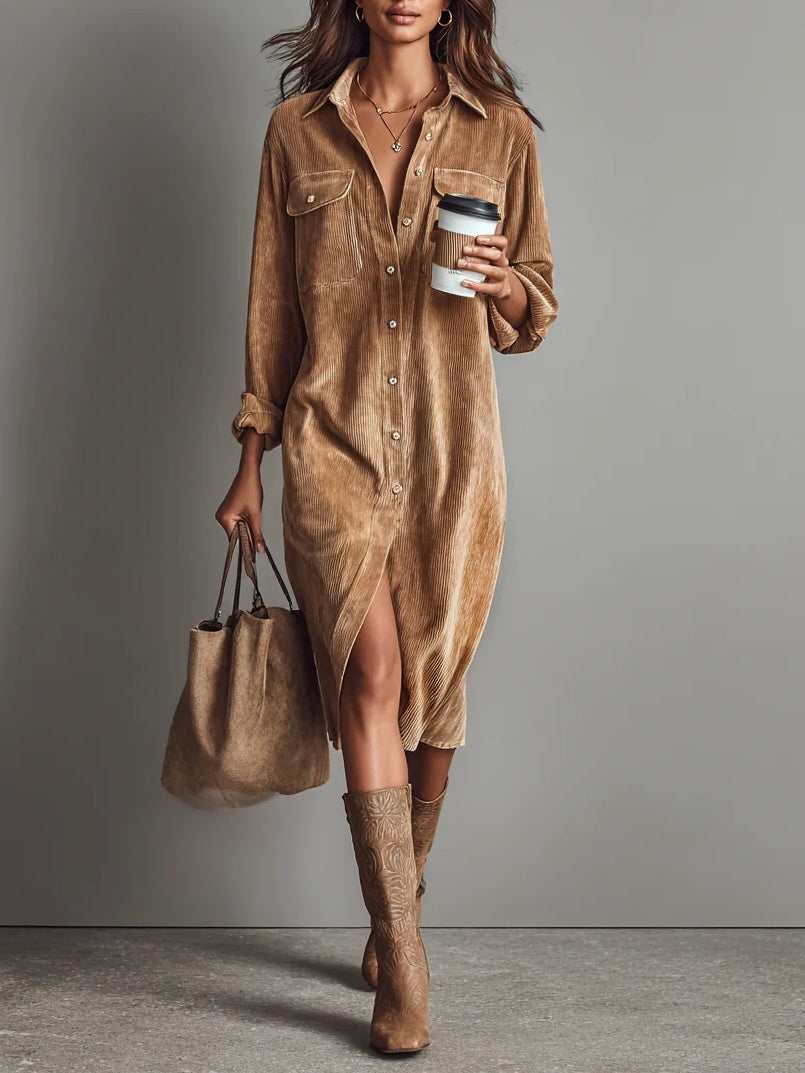 Béatrice | Corduroy Midi Dress with Pockets