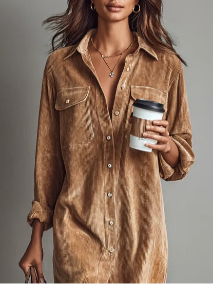 Béatrice | Corduroy Midi Dress with Pockets