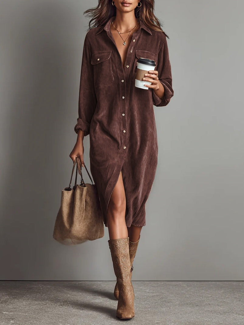 Béatrice | Corduroy Midi Dress with Pockets