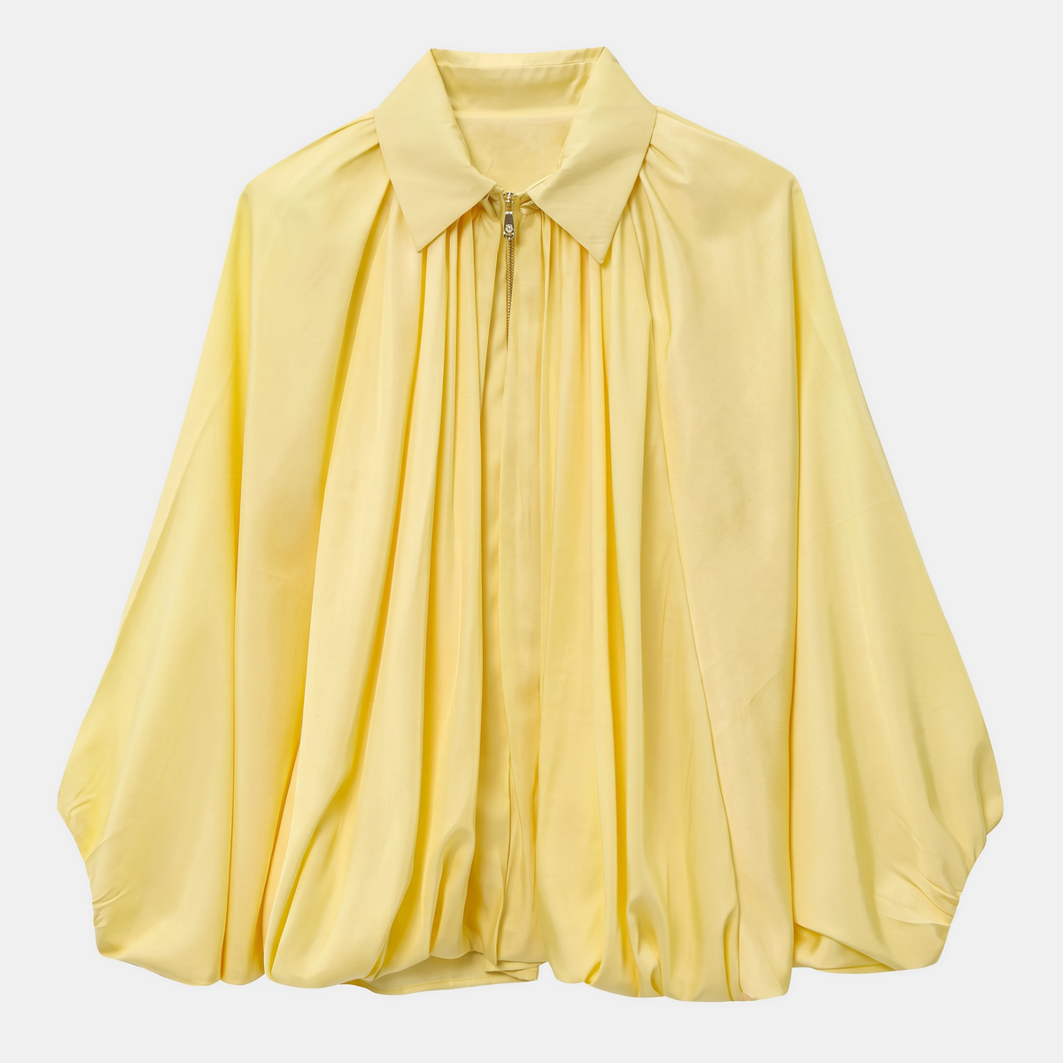 Women's Bomber Jacket with Balloon Sleeves and Zipper in Plus Size