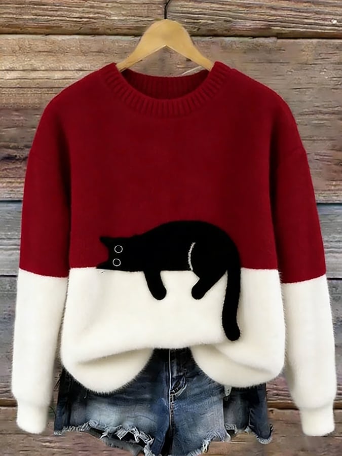 Carine | Oversized Cat Print Sweater