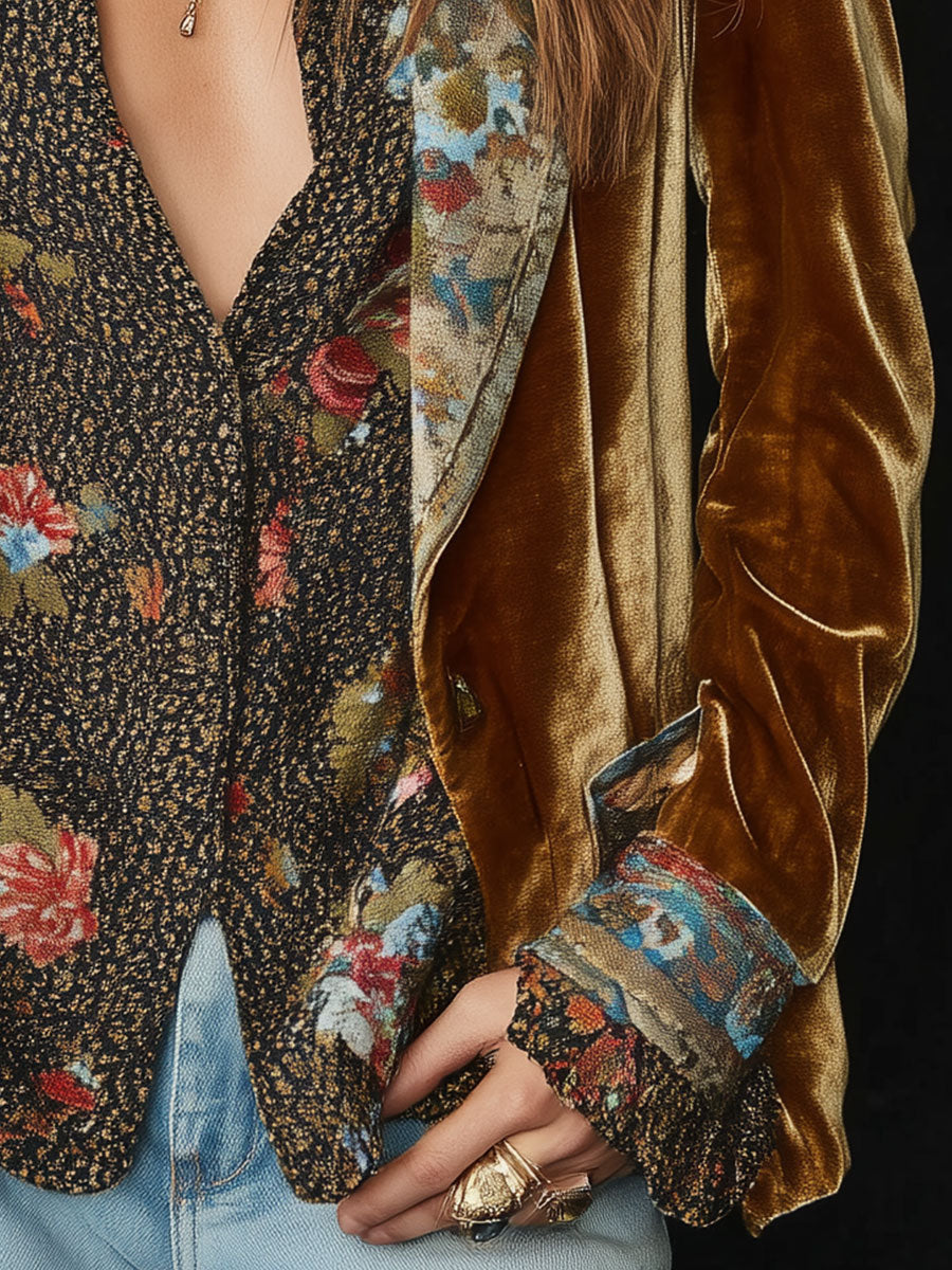Anna | Vintage Floral Print Patchwork Blazer