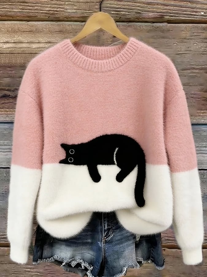 Carine | Oversized Cat Print Sweater