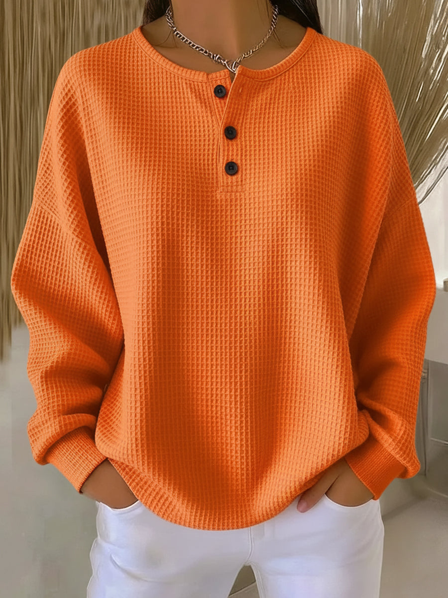 Miranda | Textured Henley Sweatshirt