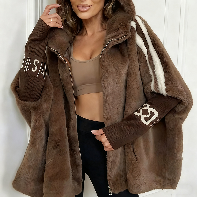 Marbeth | Elegant Hooded Faux Fur Jacket with Zipper