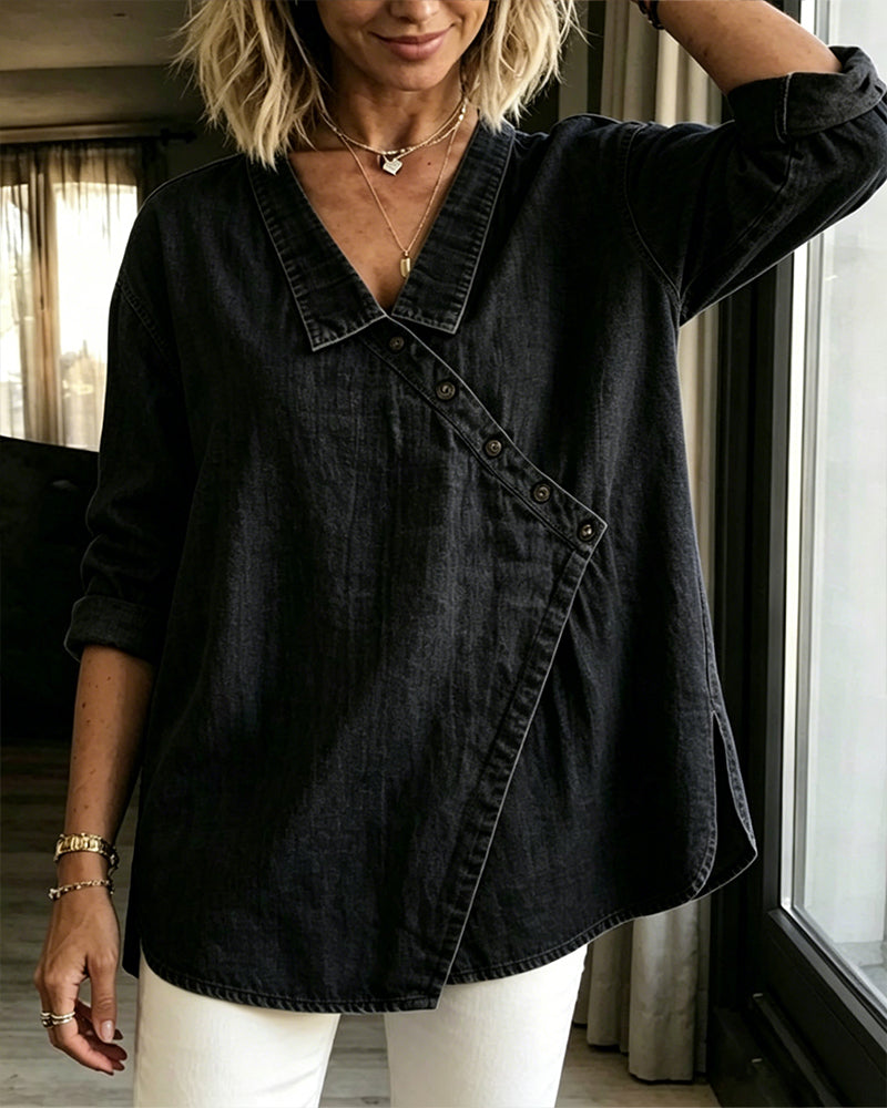 Women's Button-Front Denim Blouse