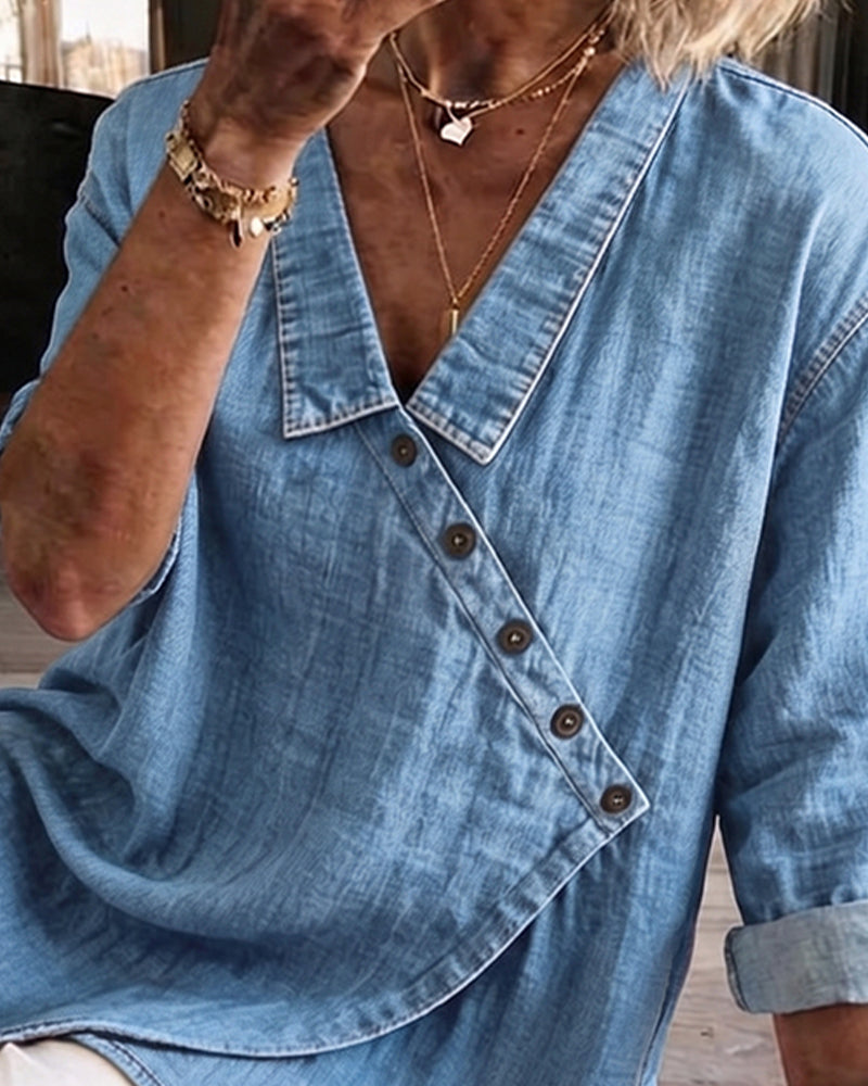 Women's Button-Front Denim Blouse